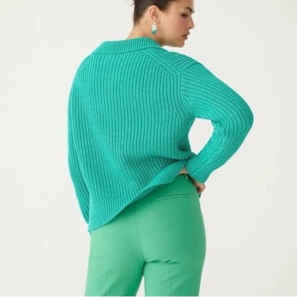 J. Crew Ribbed cotton johnny-collar sweater-polo Emerald Forest XS/S - Picture 2 of 3